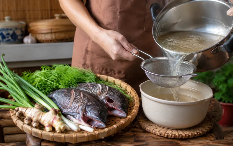 Dùng cá tươi, gừng, thì là và lọc nước dùng kỹ là bí quyết giúp canh cá rô thơm ngon, không bị tanh.